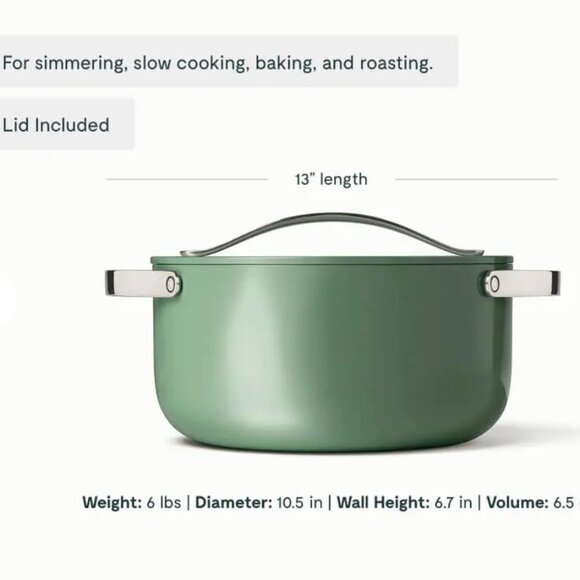 Caraway Dutch Oven 6.5 qt Non-Stick Ceramic Pan With Lid in Sage-- never used - Picture 2 of 5